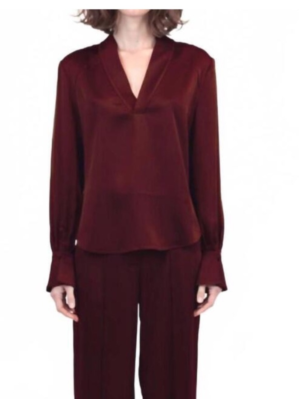 Simkhai Maisey Blouse V-Neck Long Sleeve Oxblood Red Size 6